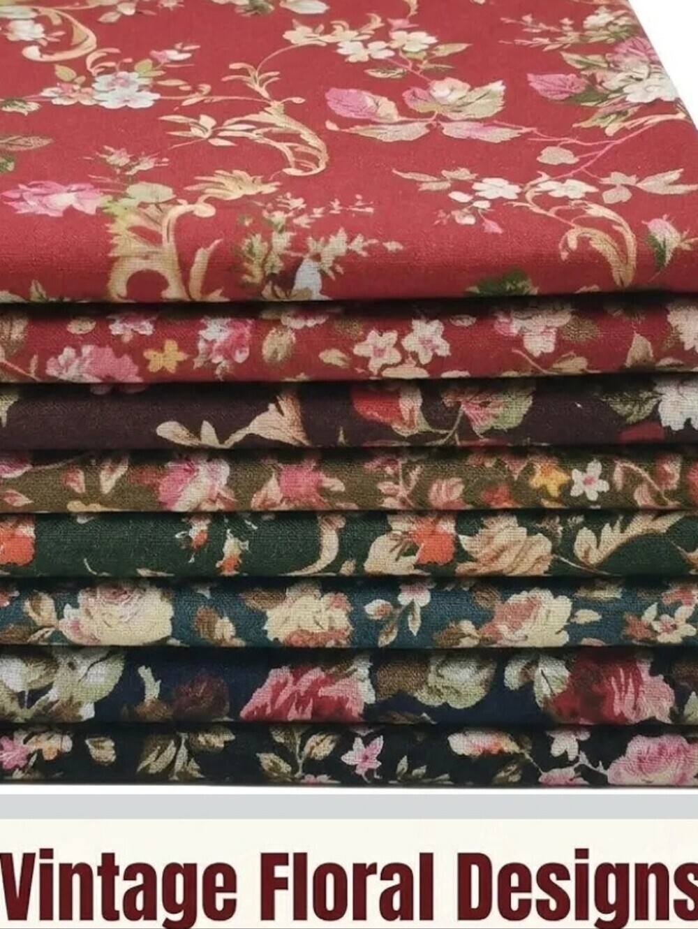 Vintage Floral Fabric Fat Quarter Bundle in Red, Green, Teal, Brown